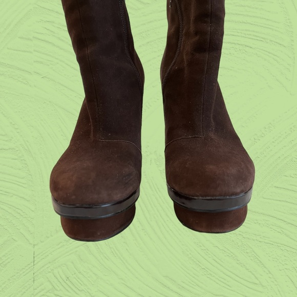 Yves Saint Laurent ANKLE BOOTIES SHOES BROWN SUEDE PLATFORM HEELS 9 - Picture 2 of 7